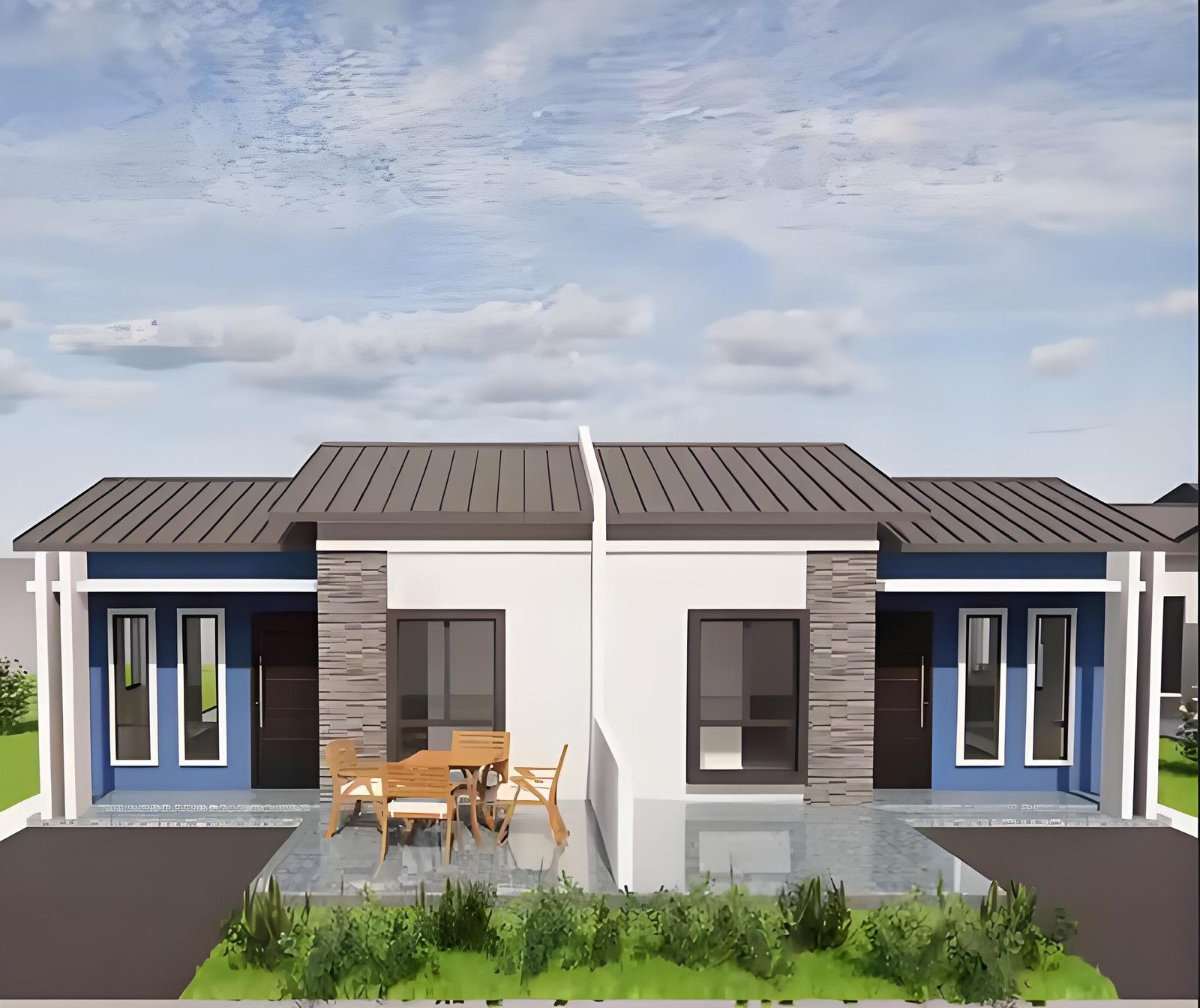 42sqm 2 Bed 1 Bath Semi-detached Modular House Steel Structural Concrete System Prefab House in Ecuador
