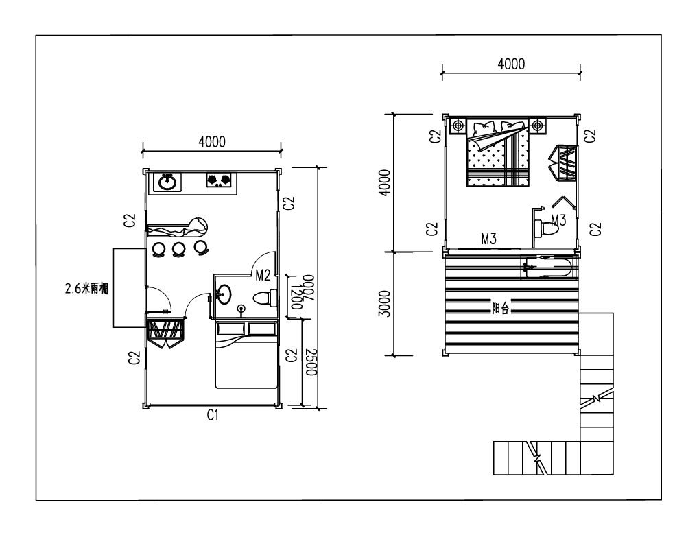 deck house drawing 4x7x6m